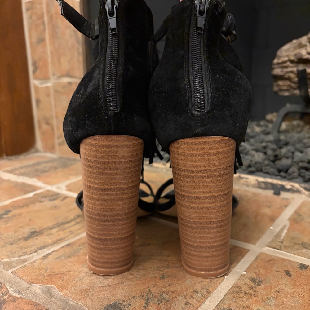 Fringed Suede Block Heels - Picture 3 of 8